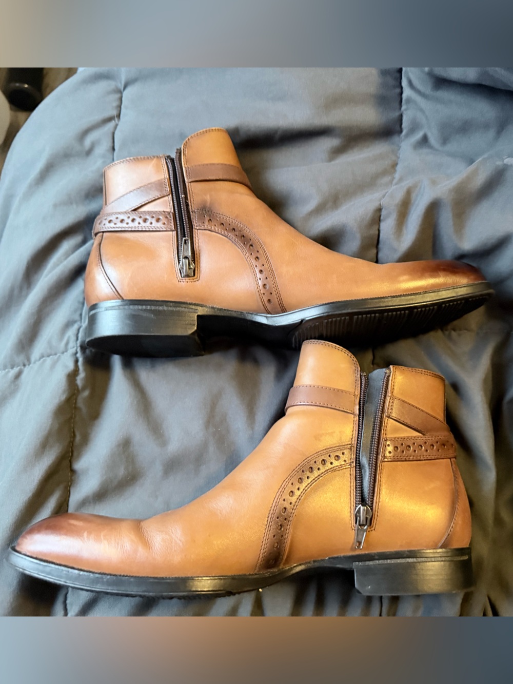 Alfatech by Alfani Men's Brown Leather Side-Zip Dress Boots